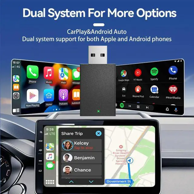 Alt view image 7 of 7 - Wired To Wireless Carplay & Android Auto 2 in 1 Dongle 2.4/5G Bluetooth-Compatible 5.0 for Wired CarPlay Android Auto Cars