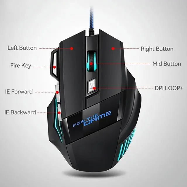 Alt view image 2 of 4 - Professional Wired Gaming Mouse 7 Button Ergonomic USB Optical Mice 5500 DPI Backlight Adjustable for PC Gamer Computer Desktop