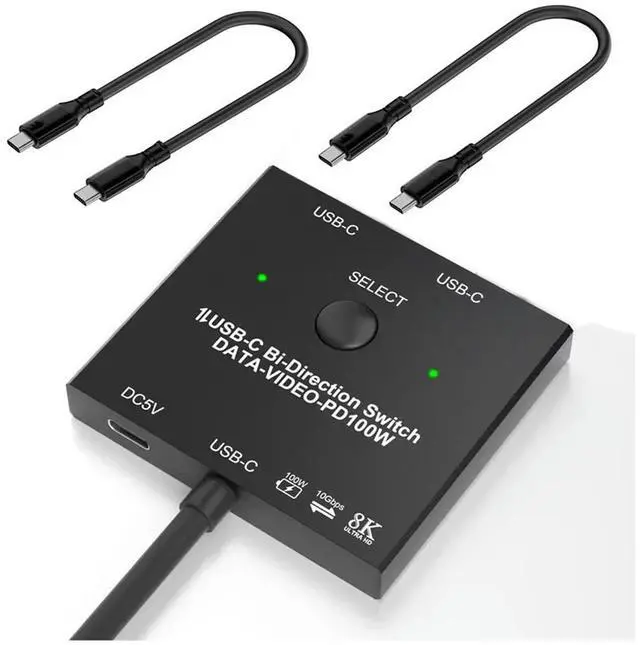 Main image of Bi-Directional USB C Switcher 1X2/2X1 KVM Switch Splitter 100W Charging+10Gbps Data+8K Video Transfer For 2 Laptops Monitor