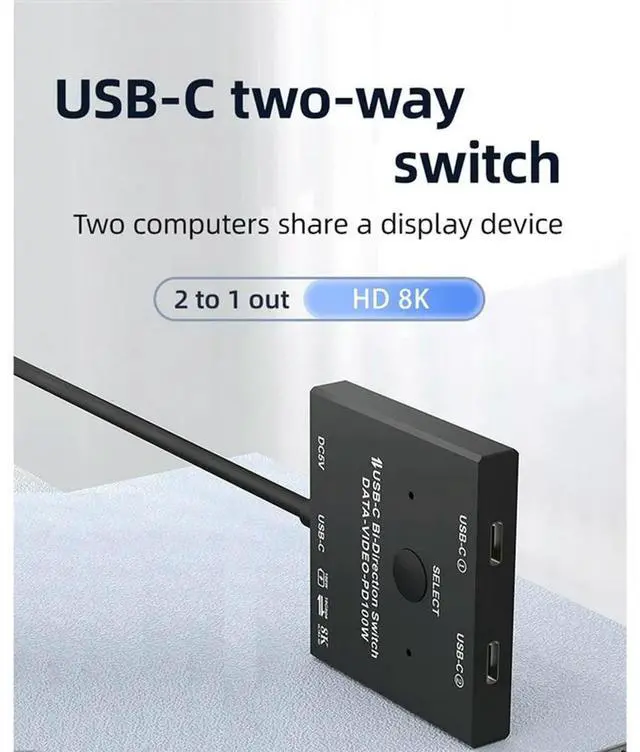 Alt view image 2 of 4 - Bi-Directional USB C Switcher 1X2/2X1 KVM Switch Splitter 100W Charging+10Gbps Data+8K Video Transfer For 2 Laptops Monitor