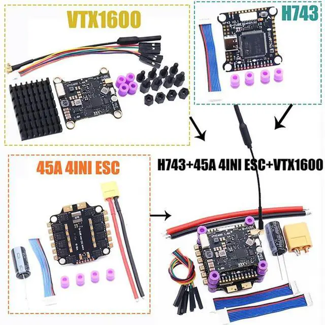 Alt view image 4 of 4 - H743 45A 4-INI ESC VTX1600 3-6S For RC FPV RDrone Flight Control Dual BEC 30.5Mm X 30.5Mm FPV Stack