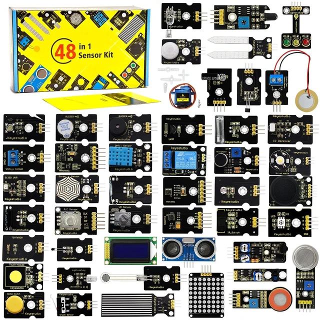 Main image of KEYESTUDIO 48 Sensors Modules Starter Kit for Arduino with LCD, 5v Relay, Sound, LED Modules, Servo Motor, Motion, Pressure Sensor, Gas Sensor, etc.Programming for Beginners Adults Learning