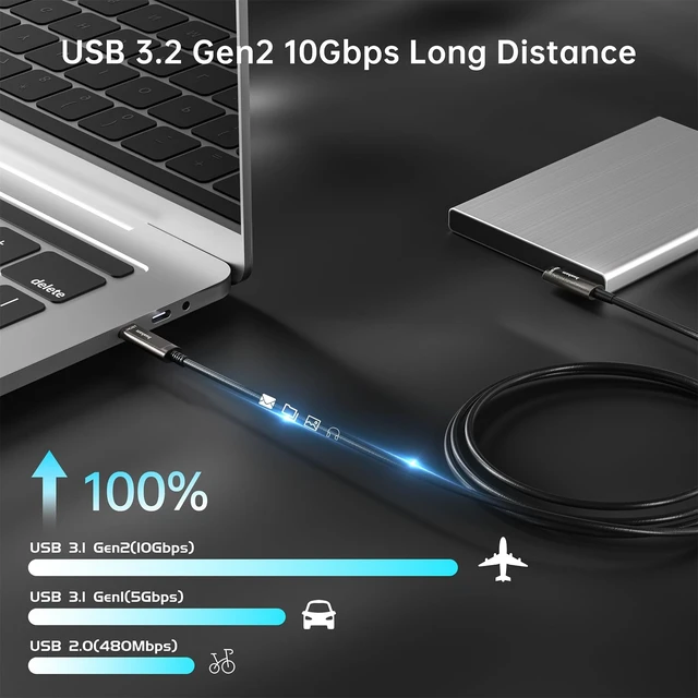 Alt view image 3 of 5 - Fiber Optic USB C Cable Right Angled 50FT, 10Gbps USB 3.2 Gen2 Active Cable with German SiliconLine Chip, Ultra Slim & Long Distance for Logitech 4K Camera,VR/AR,Video Conference,Industrial Sys