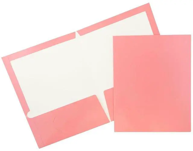 JAM PAPER Laminated Two Pocket Glossy School Folders - Letter Size - High Gloss Baby Pink Pastel - Bulk 50/Box