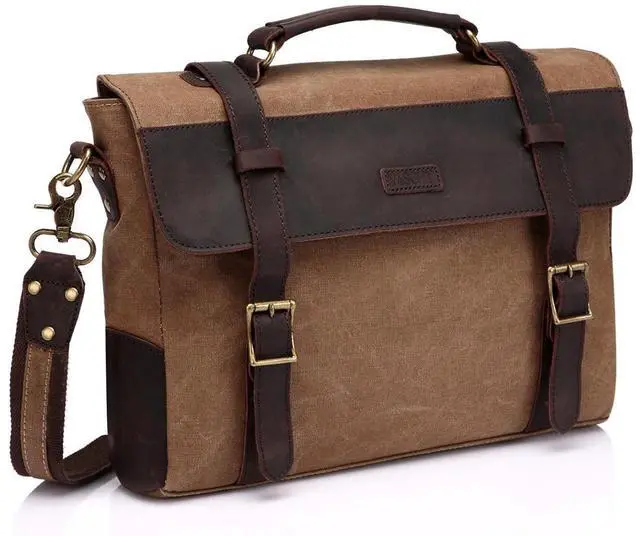 Main image of Vaschy Unisex Classic Leather Shoulder Bag Satchels Briefcase with Detachable Strap Camel