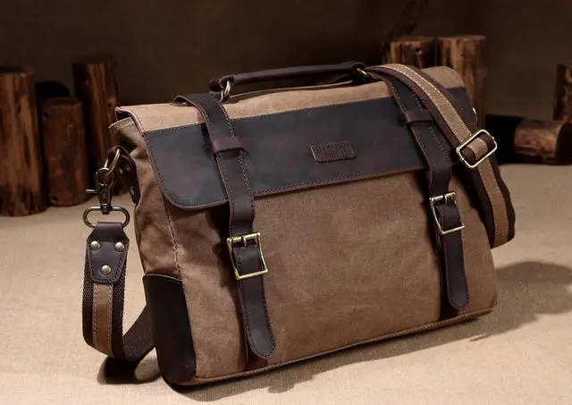 Alt view image 3 of 5 - Vaschy Unisex Classic Leather Shoulder Bag Satchels Briefcase with Detachable Strap Camel