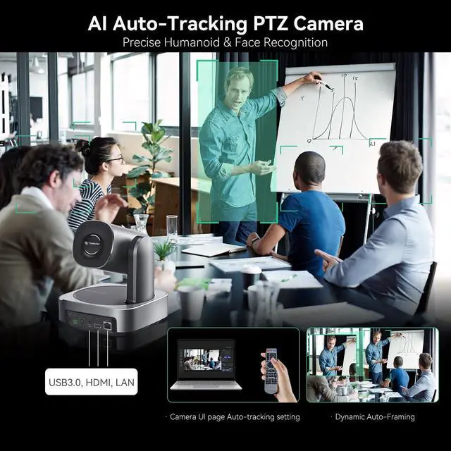 Alt view image 3 of 5 - AI Auto-Tracking PTZ Camera 20x Optical Zoom HDMI USB IP Live Streaming Camera 1080P 60fps Video Conferencing System POE Supply for Church Services Worship Education Work with Zoom Team vMix OBS