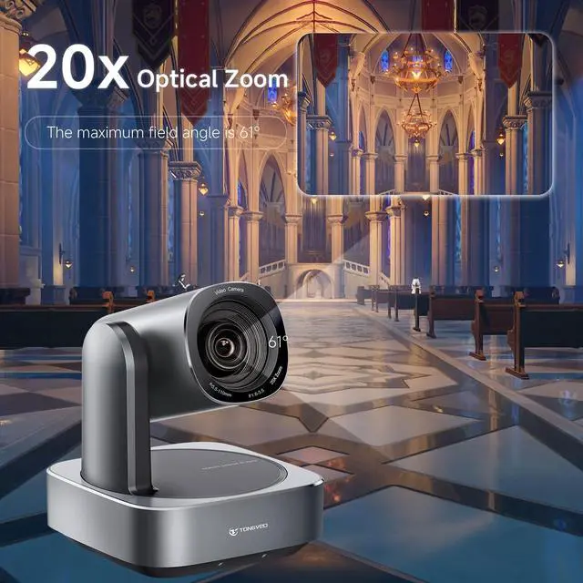 Alt view image 5 of 5 - AI Auto-Tracking PTZ Camera 20x Optical Zoom HDMI USB IP Live Streaming Camera 1080P 60fps Video Conferencing System POE Supply for Church Services Worship Education Work with Zoom Team vMix OBS