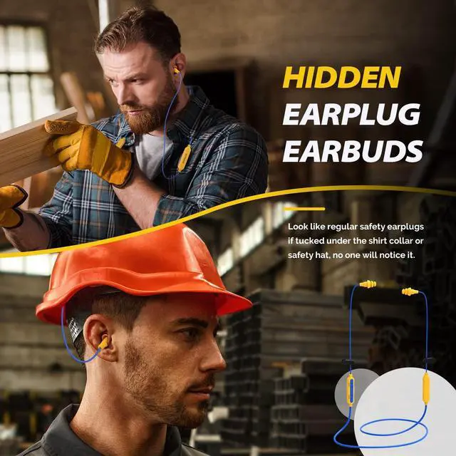 Alt view image 3 of 5 - MIPEACE Bluetooth Work Earplugs Headphone,Wireless in-Ear Noise Isolating Earbuds,29dB Noise Reduction Headphone with Control,19+ Hours Battery for Lawn Mowing Safety Industrial Construction(Ye