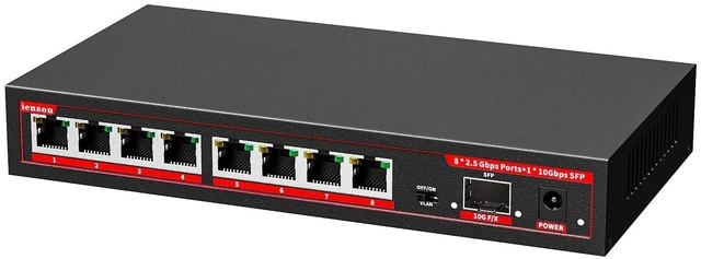 Main image of ienRon 8 Port 2.5G Unmanaged Ethernet Switch with 10G SFP+ Slot, 60Gbps Switching Capacity Network Switch, One Key VLAN^^ Plug & Play ^^Fanless ^^Metal ^^Wall Mount, Compatible with 100/1000/2500Mbps