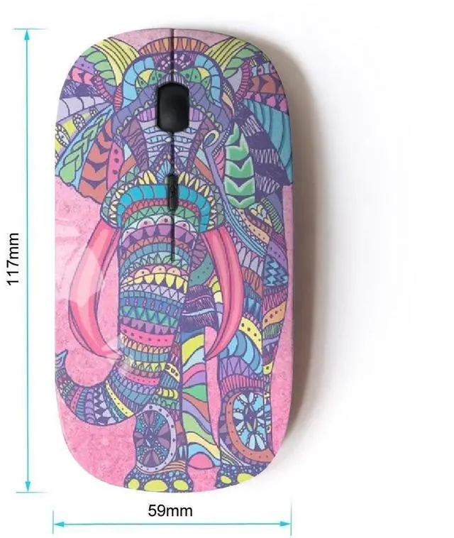 Alt view image 2 of 4 - Graphic4You Indian Tribal Elephant Ergonomic Wireless Mouse with Nano Receiver