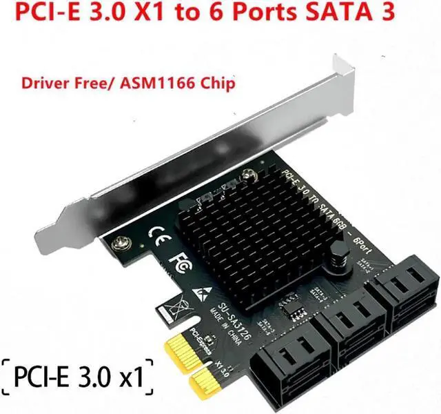 Main image of JAENFONG PCI-E x1 to 6 Ports SATA3.0 Adapter Expansion Card PCIe SATA Controller for HDD Support 10T 12T Above ASMedia ASM1166 Miner Card With 2U High and Low Profile Bracket