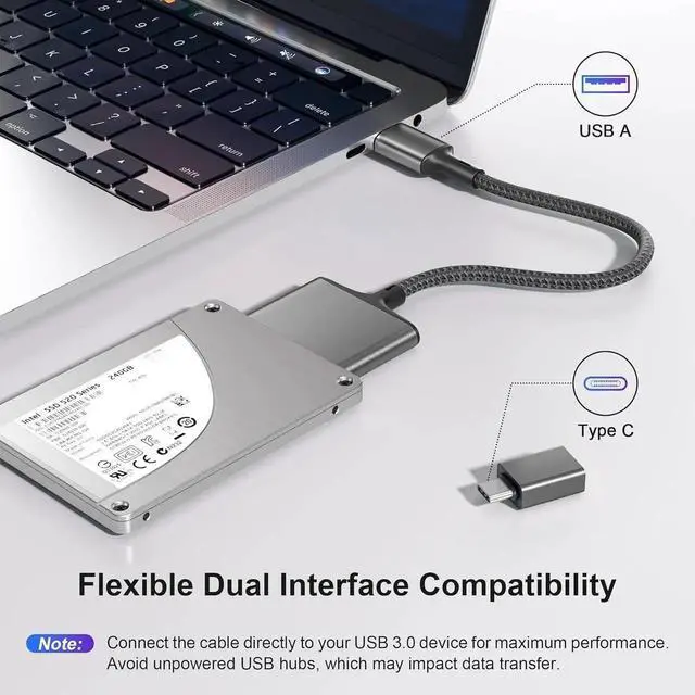 Alt view image 2 of 7 - JAENFONG USB Adapter for SATA Cable with USB C to USB Adapter USB A 3.0 to 2.5 SATA-III Hard Drive Reader for HDD/SSD External Converter Data Transfer for MacBook Pro Air 2022 Surface Go Laptop PC