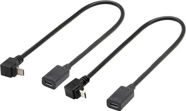 Main image of JAENFONG (2-Pack)Micro USB to Type-C Extender Cable USB 3.1 Type-C Female to 90 Degree Up & Angled Down Micro USB Male Extension Cable Data Sync and Charging Cable for & Tablet & Mobile Phone (30CM)