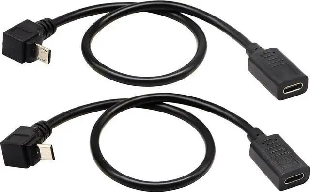 Alt view image 5 of 7 - JAENFONG (2-Pack)Micro USB to Type-C Extender Cable USB 3.1 Type-C Female to 90 Degree Up & Angled Down Micro USB Male Extension Cable Data Sync and Charging Cable for & Tablet & Mobile Phone (30CM)