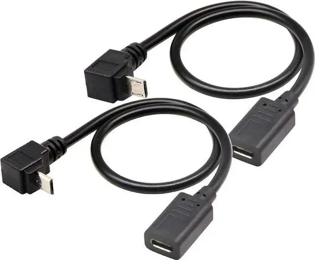 Alt view image 6 of 7 - JAENFONG (2-Pack)Micro USB to Type-C Extender Cable USB 3.1 Type-C Female to 90 Degree Up & Angled Down Micro USB Male Extension Cable Data Sync and Charging Cable for & Tablet & Mobile Phone (30CM)