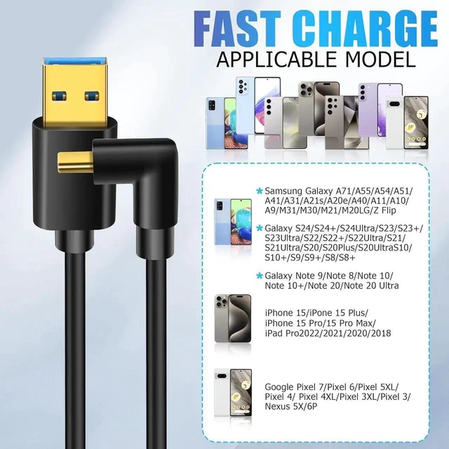 Alt view image 5 of 6 - JAENFONG 90 Degree USB Type C Cable USB 3.0 A to USB C Up & Down Angle Fast Charge Cord Compatible with Notebook PC Tablet Phone and More (0.5M/1.6FT)