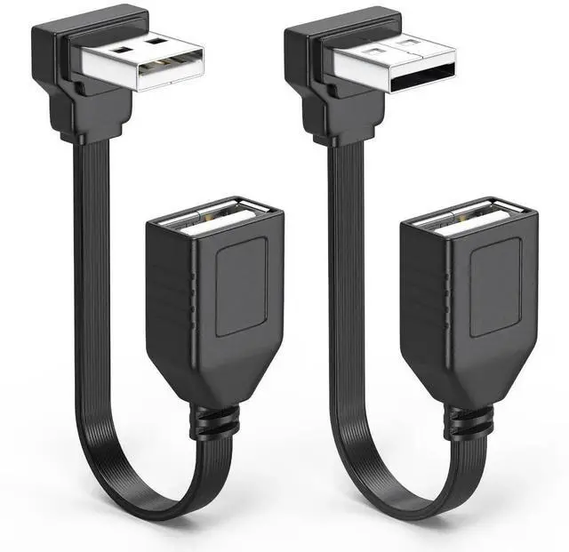 Main image of JAENFONG PCS 90 Degree USB2.0 Extension Cable Flat Right Angle Male to Female USB Cable Soft 4 Inch-10CM UP Angle + Down Angle on Each for Car Carplay