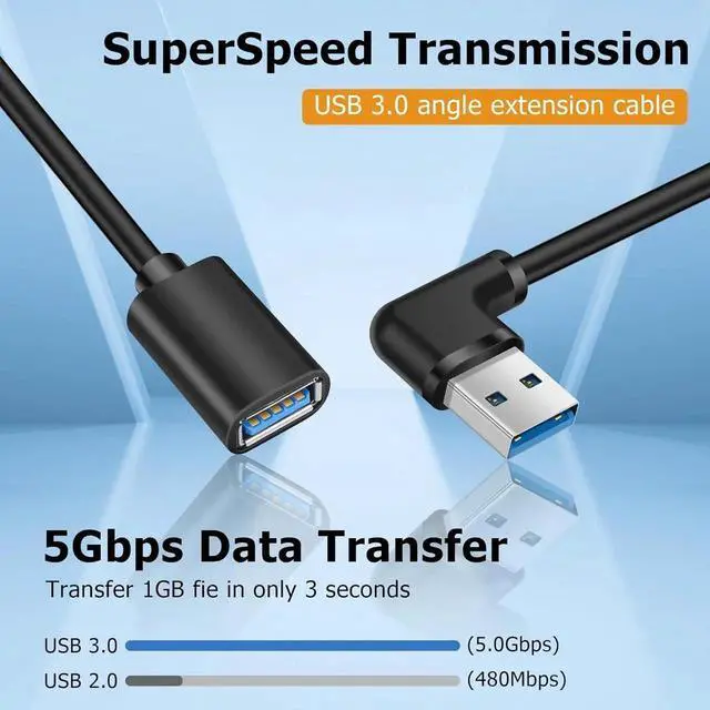 Alt view image 7 of 7 - JAENFONG 90 Degree USB 3.0 Extension Cord 2Pack 0.5FT/15CM USB Type A Male to Female 5Gbps Data Transfer Extender Converter Adapter Cable (Left Angle)