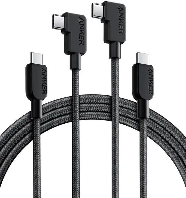 Main image of JAENFONG USB C to USB C Right Angle Cable 240W 90 Degree Type-C Braided Charging Cord for iPhone 16 Series and More (2Pack 6FT Black)