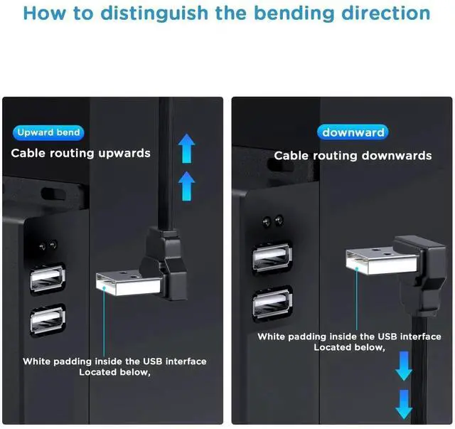 Alt view image 5 of 7 - JAENFONG PCS 90 Degree USB2.0 Extension Cable Flat Right Angle Male to Female USB Cable Soft 4 Inch-10CM UP Angle + Down Angle on Each for Car Carplay