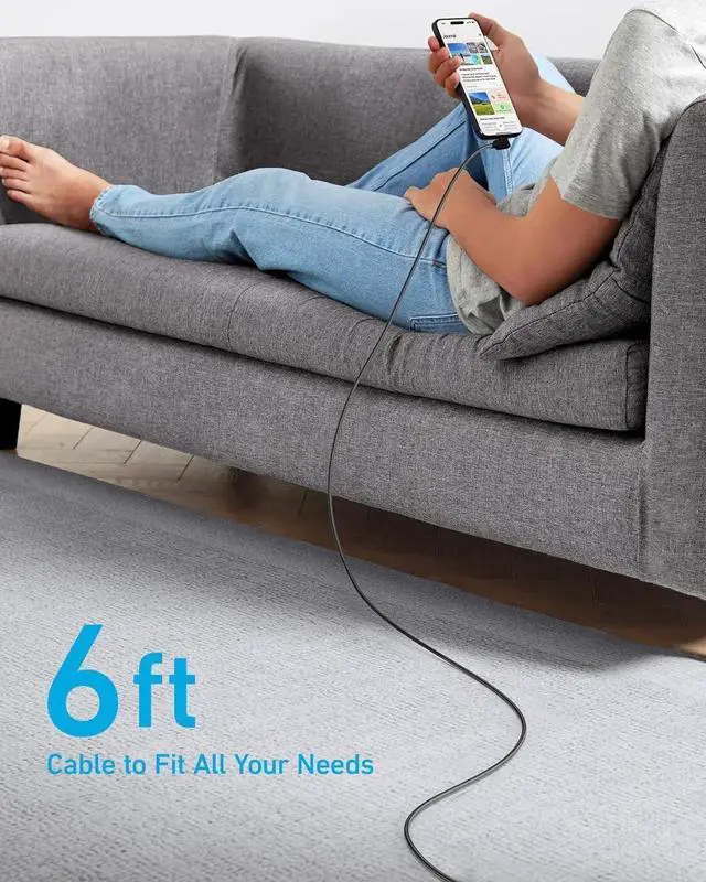 Alt view image 5 of 7 - JAENFONG USB C to USB C Right Angle Cable 240W 90 Degree Type-C Braided Charging Cord for iPhone 16 Series and More (2Pack 6FT Black)