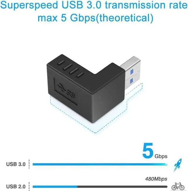 Alt view image 3 of 7 - JAENFONG 90 Degree USB 3.0 Adapter 6 Pack - Right Angle Male to Female Up/Down/Left/Right Connector - L Shaped Extension for PC Laptop Charger and More