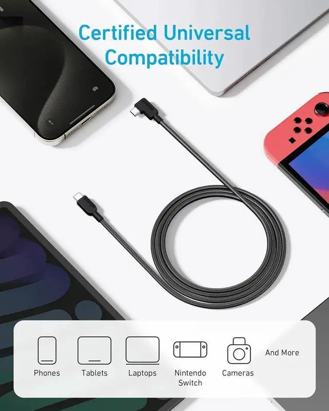 Alt view image 3 of 7 - JAENFONG USB C to USB C Right Angle Cable 240W 90 Degree Type-C Braided Charging Cord for iPhone 16 Series and More (2Pack 6FT Black)