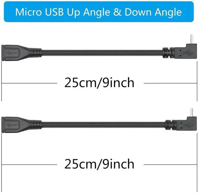 Alt view image 5 of 7 - JAENFONG Short 9in Micro USB Extension Cable 90 Up & Down Angle Male to Female Charging & Sync for Phones Tablets & More (1 Pair)