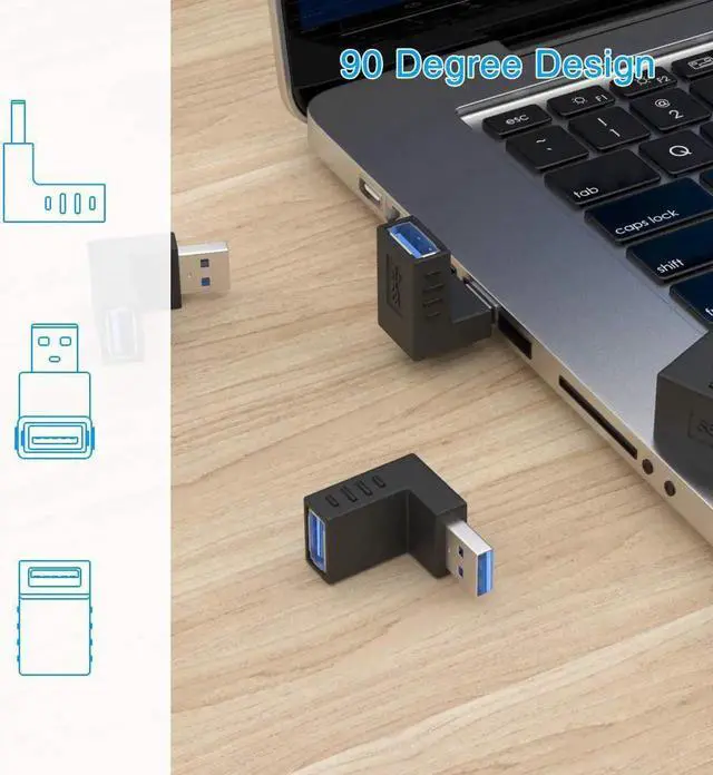 Alt view image 6 of 7 - JAENFONG 90 Degree USB 3.0 Adapter 6 Pack - Right Angle Male to Female Up/Down/Left/Right Connector - L Shaped Extension for PC Laptop Charger and More