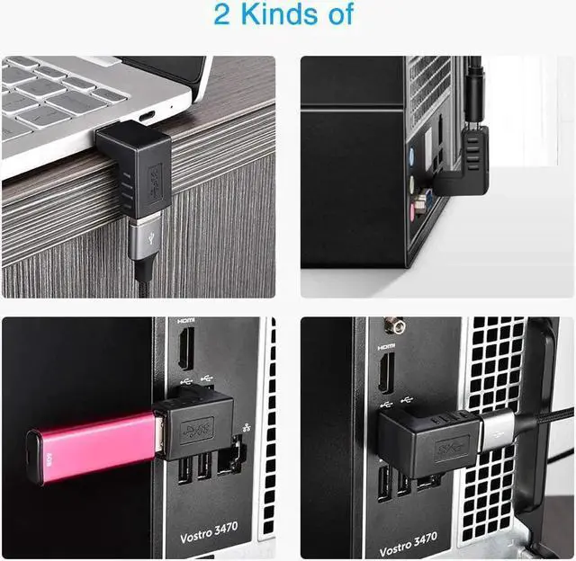 Alt view image 7 of 7 - JAENFONG 90 Degree USB 3.0 Adapter 6 Pack - Right Angle Male to Female Up/Down/Left/Right Connector - L Shaped Extension for PC Laptop Charger and More