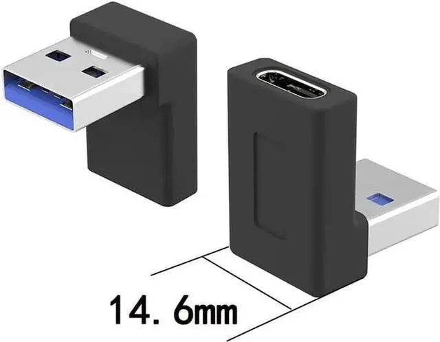 Alt view image 2 of 7 - JAENFONG Right Angle USB A Male to USB C Female Adapter 90 Degree USB3.0 to Type C Cable Connector Support unidirectional Sides 5Gbps & Data Transfer for Laptops Phone 2-Pack