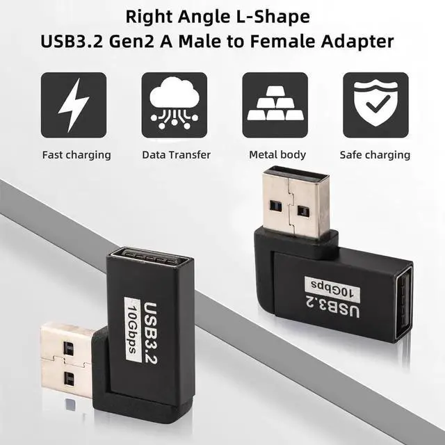 Alt view image 4 of 7 - JAENFONG USB 3.0 90 Degree Left Right Angle USB-A Male to Female Adapter Extender Connector USB Extension Adapter 2 Pcs for Laptops Wall Chargers Power Banks