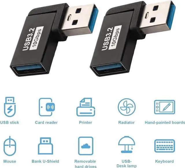 Alt view image 3 of 7 - JAENFONG USB 3.0 90 Degree Left Right Angle USB-A Male to Female Adapter Extender Connector USB Extension Adapter 2 Pcs for Laptops Wall Chargers Power Banks