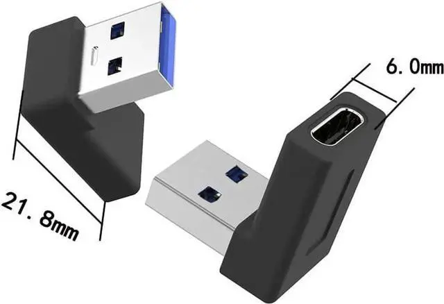 Alt view image 7 of 7 - JAENFONG Right Angle USB A Male to USB C Female Adapter 90 Degree USB3.0 to Type C Cable Connector Support unidirectional Sides 5Gbps & Data Transfer for Laptops Phone 2-Pack