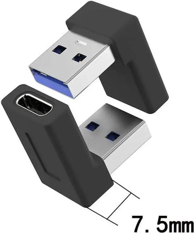 Alt view image 5 of 7 - JAENFONG Right Angle USB A Male to USB C Female Adapter 90 Degree USB3.0 to Type C Cable Connector Support unidirectional Sides 5Gbps & Data Transfer for Laptops Phone 2-Pack