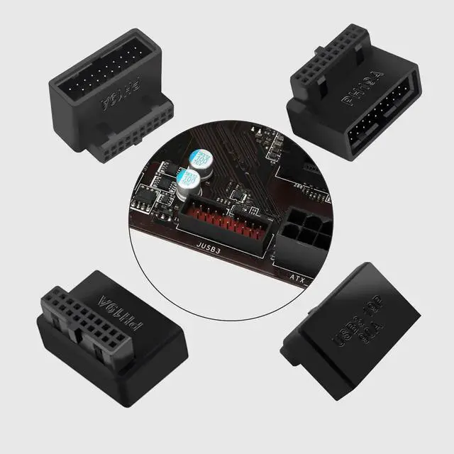 Alt view image 6 of 6 - JAENFONG USB 19Pin/20Pin 90 Degree Male to Female L Turn Right Angle Extension Adapter(Up Angled)