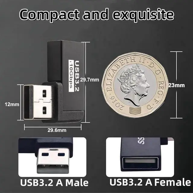 Alt view image 7 of 7 - JAENFONG USB 3.0 90 Degree Left Right Angle USB-A Male to Female Adapter Extender Connector USB Extension Adapter 2 Pcs for Laptops Wall Chargers Power Banks