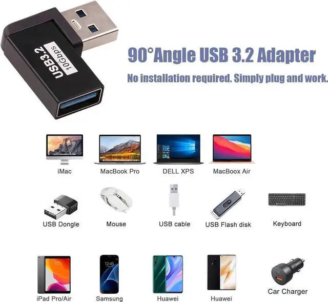 Alt view image 4 of 5 - JAENFONG USB 3.2 90 Right Angle Adapter 10Gbps USB A Male to Female Connector Supports Data Transfer and OTG Charging