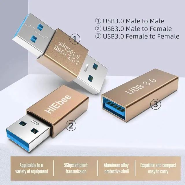 Alt view image 6 of 6 - JAENFONG 3kinds of USB 3.0 apters kit USB 3.0 Female to Female and Male to Male and Female to Male high Speed Convert Extension Coupler Connector converte Gold