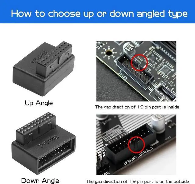 Alt view image 2 of 6 - JAENFONG 2PCS USB 3.0 19/20 Pin 90 Degree Adapte YACSEJAO USB 3.0 90 Degree Male to Female L Turn Right Angle Socket Motherboard Adapter(PH19A+PH19B)