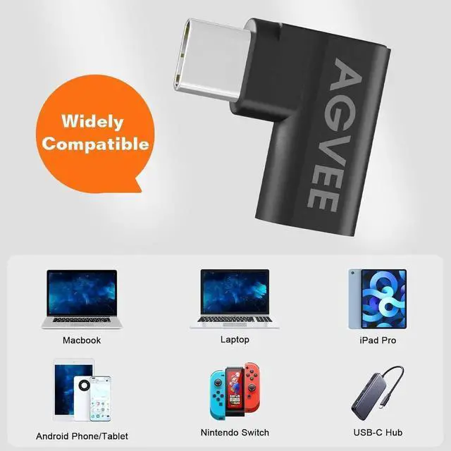 Alt view image 3 of 7 - 4 Pack Side Angle 90 Degree USB-C Male to USB-C Right Angled Female Adapter (Type-C 3.2 Gen 2) Converter Video Type-C 10G Data Extension Coupler Converter Connector Black