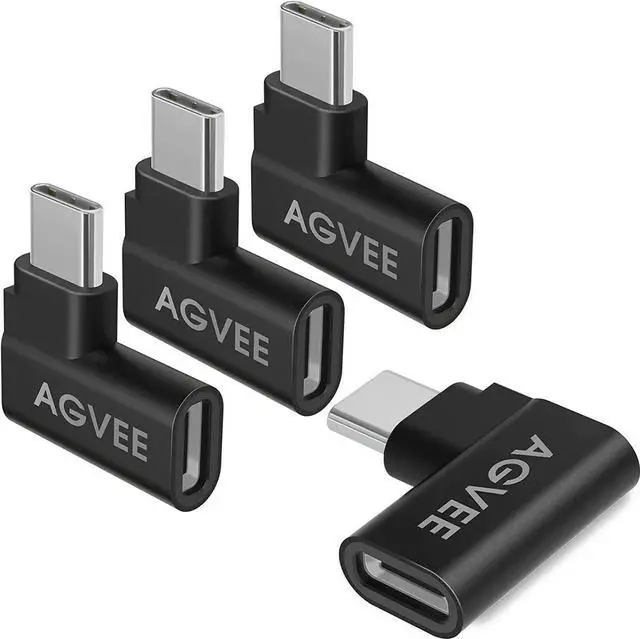 Main image of 4 Pack Side Angle 90 Degree USB-C Male to USB-C Right Angled Female Adapter (Type-C 3.2 Gen 2) Converter Video Type-C 10G Data Extension Coupler Converter Connector Black