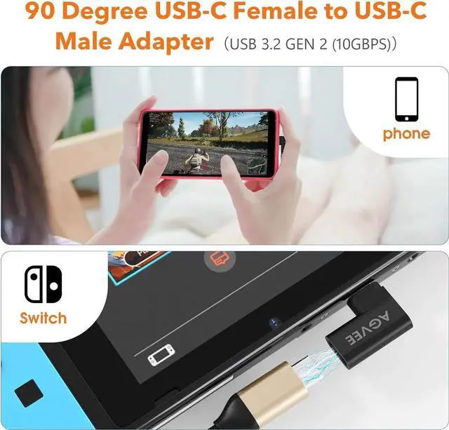 Alt view image 7 of 7 - 4 Pack Side Angle 90 Degree USB-C Male to USB-C Right Angled Female Adapter (Type-C 3.2 Gen 2) Converter Video Type-C 10G Data Extension Coupler Converter Connector Black