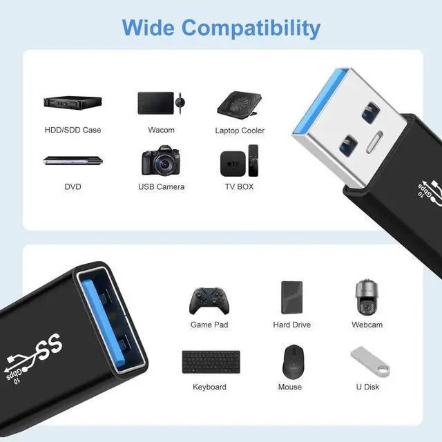 Alt view image 2 of 7 - JAENFONG USB 3.0 A Male to A Female Adapter (2 Pack) OTG 3.0 USB A to A Cable Extender