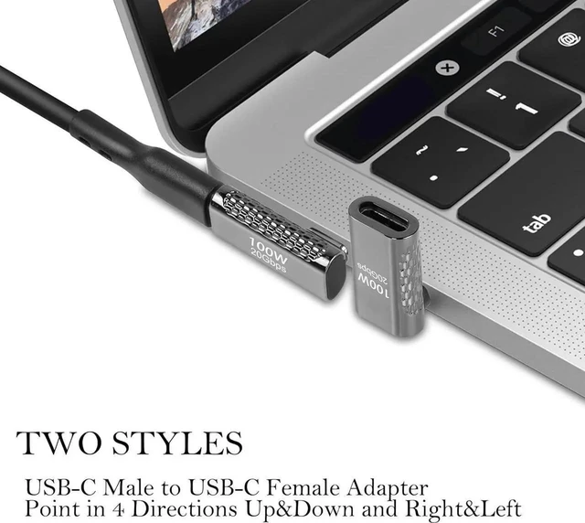 Alt view image 3 of 6 - JAENFONG USB Type C Male-to-Female Adapter 100W Fast Charging 20Gbps Data Transfer 90 Degree Design 8K & 60Hz Video Output Durable Aluminum Casing