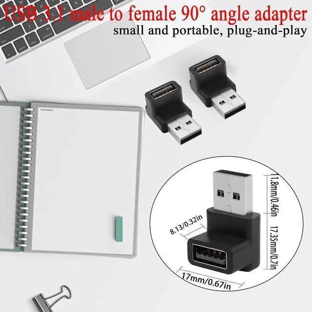 Alt view image 3 of 7 - JAENFONG USB 3.1 90°Angle Adapter 10Gbps USB 3.1 Male to Female L-Angle Connector USB A 3.1 Right Angle Coupler Support 3A Charging OTG Data Transfer 2Pcs (Positive Bend/Female end Down)
