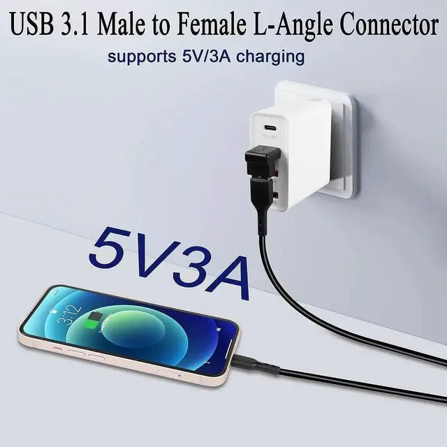 Alt view image 5 of 7 - JAENFONG USB 3.1 90°Angle Adapter 10Gbps USB 3.1 Male to Female L-Angle Connector USB A 3.1 Right Angle Coupler Support 3A Charging OTG Data Transfer 2Pcs (Positive Bend/Female end Down)
