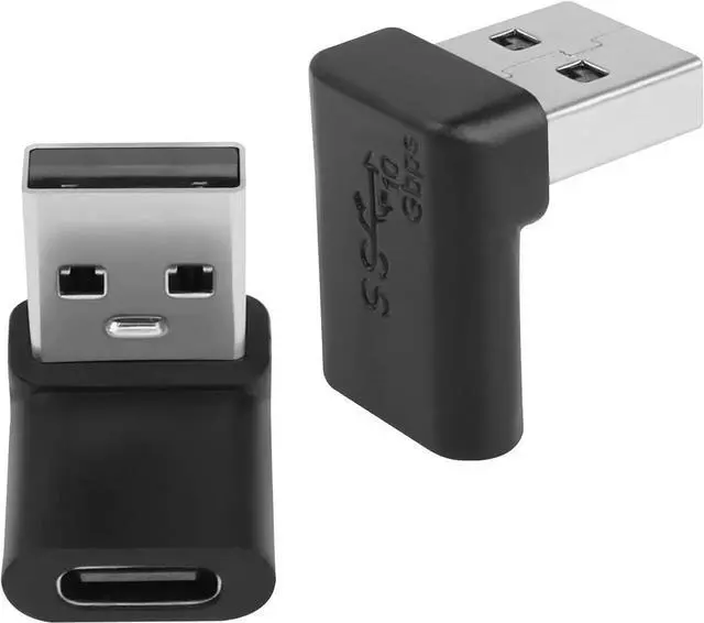 Main image of QIANRENON 10Gbps USB 10Gbps USB 3.1 to USB C 90° Angle Adapter USB A Male to USB C Female L-Shaped Angle Connector for OTG Data Transfer 3A Charging for PC Laptop Tablet 2Pcs (Positive Bend/Female up)