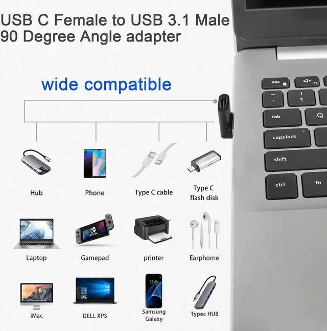 Alt view image 5 of 7 - QIANRENON 10Gbps USB 10Gbps USB 3.1 to USB C 90° Angle Adapter USB A Male to USB C Female L-Shaped Angle Connector for OTG Data Transfer 3A Charging for PC Laptop Tablet 2Pcs (Positive Bend/Female up)